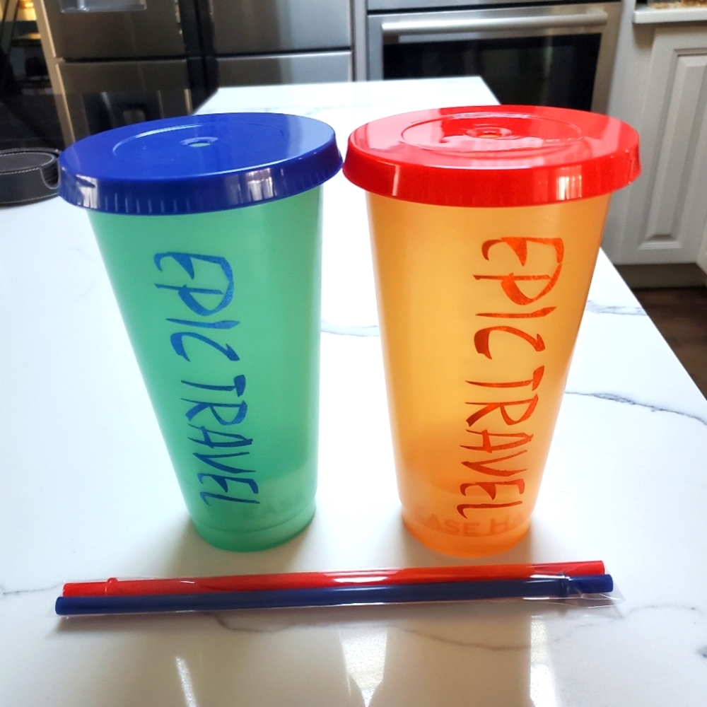 Personalized plastic tumbler with straw